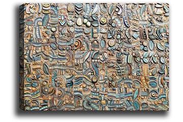 Lerretsbilde 70x100 cm - Abstrakt komposisjon med geometriske former og mønstre i forskjellige nyanser - Blå / Bronse / Svart - Interiør - Maleri & posters - Lerretsbilder