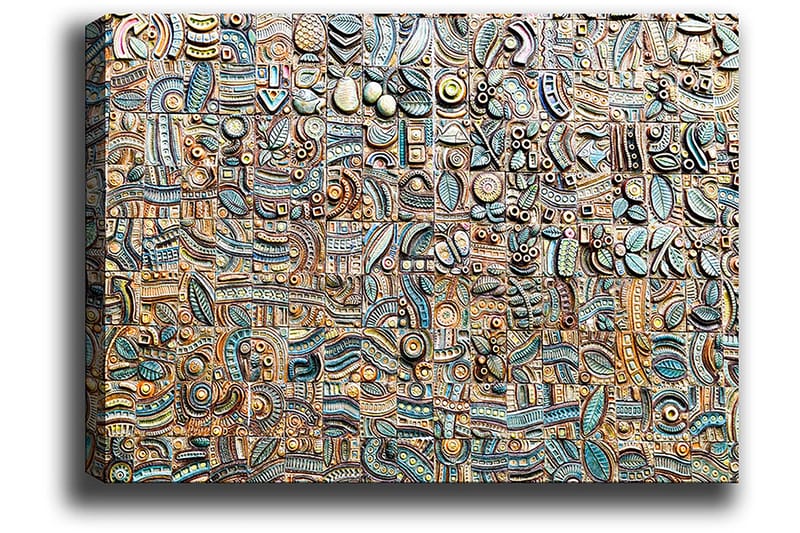 Lerretsbilde 70x100 cm - Abstrakt komposisjon med geometriske former og mønstre i forskjellige nyanser - Blå / Bronse / Svart - Interiør - Maleri & posters - Lerretsbilder