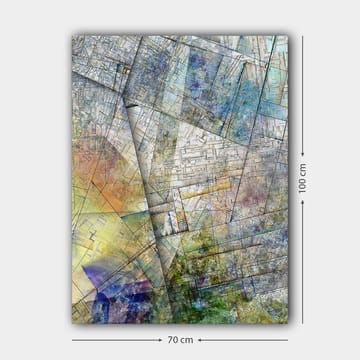 Lerretsbilde 70x100 cm - Abstrakt komposisjon med geometriske former og myke fargeoverganger - Blå / Grønn / Gul - Interiør - Maleri & posters - Lerretsbilder