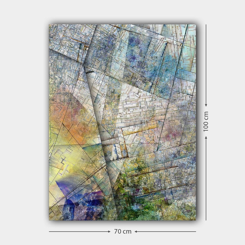 Lerretsbilde 70x100 cm - Abstrakt komposisjon med geometriske former og myke fargeoverganger - Blå / Grønn / Gul - Interiør - Maleri & posters - Lerretsbilder