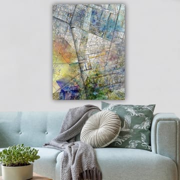 Lerretsbilde 70x100 cm - Abstrakt komposisjon med geometriske former og myke fargeoverganger - Blå / Grønn / Gul - Interiør - Maleri & posters - Lerretsbilder