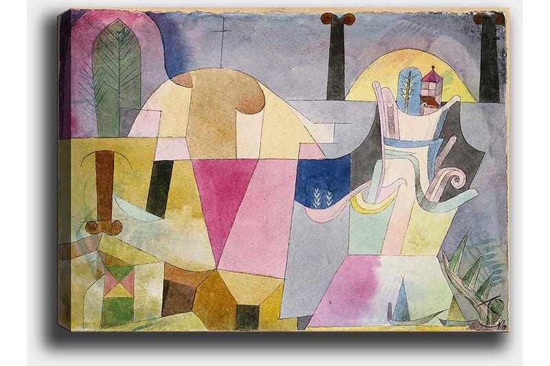 Lerretsbilde 70x100 cm - Abstrakt komposisjon med geometriske former og myke farger som skaper en drømmeaktig atmosfære - Rosa / Gul / Grønn - Interiør - Maleri & posters - Lerretsbilder