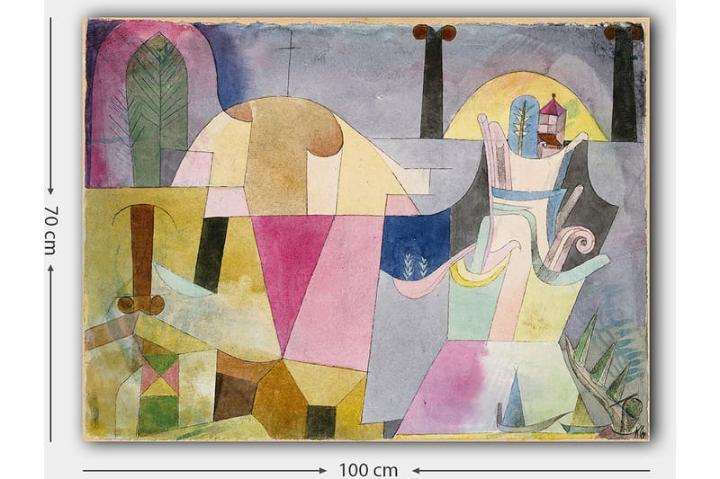 Lerretsbilde 70x100 cm - Abstrakt komposisjon med geometriske former og myke farger som skaper en drømmeaktig atmosfære - Rosa / Gul / Grønn - Interiør - Maleri & posters - Lerretsbilder