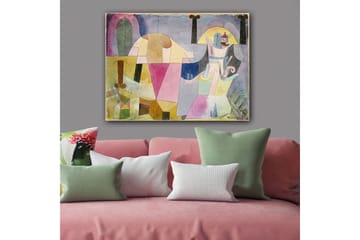 Lerretsbilde 70x100 cm - Abstrakt komposisjon med geometriske former og myke farger som skaper en drømmeaktig atmosfære - Rosa / Gul / Grønn - Interiør - Maleri & posters - Lerretsbilder