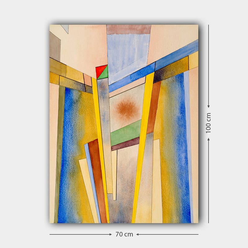 Lerretsbilde 70x100 cm - Abstrakt komposisjon med geometriske former og sterke farger - Gul / Blå / Rød - Interiør - Maleri & posters - Lerretsbilder