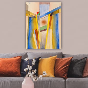 Lerretsbilde 70x100 cm - Abstrakt komposisjon med geometriske former og sterke farger - Gul / Blå / Rød - Interiør - Maleri & posters - Lerretsbilder