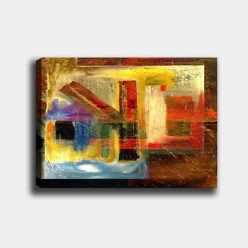 Lerretsbilde 70x100 cm - Abstrakt komposisjon med geometriske former og sterke farger - Rød / Gull / Blå - Interiør - Maleri & posters - Lerretsbilder