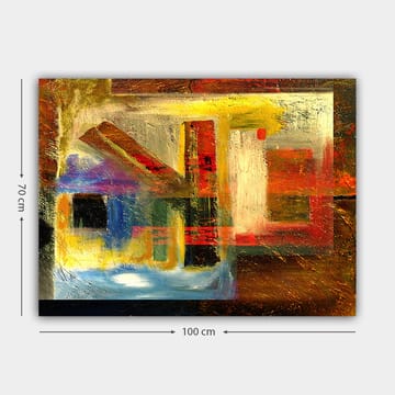 Lerretsbilde 70x100 cm - Abstrakt komposisjon med geometriske former og sterke farger - Rød / Gull / Blå - Interiør - Maleri & posters - Lerretsbilder