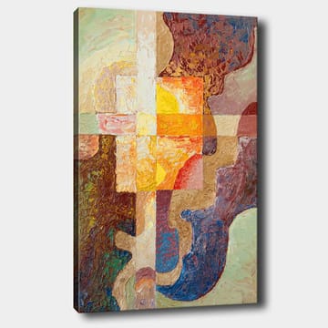 Lerretsbilde 70x100 cm - Abstrakt komposisjon med geometriske former og varme farger som skaper en dynamisk følelse - Mørk brun / Oransje / Lilla - Interiør - Maleri & posters - Lerretsbilder