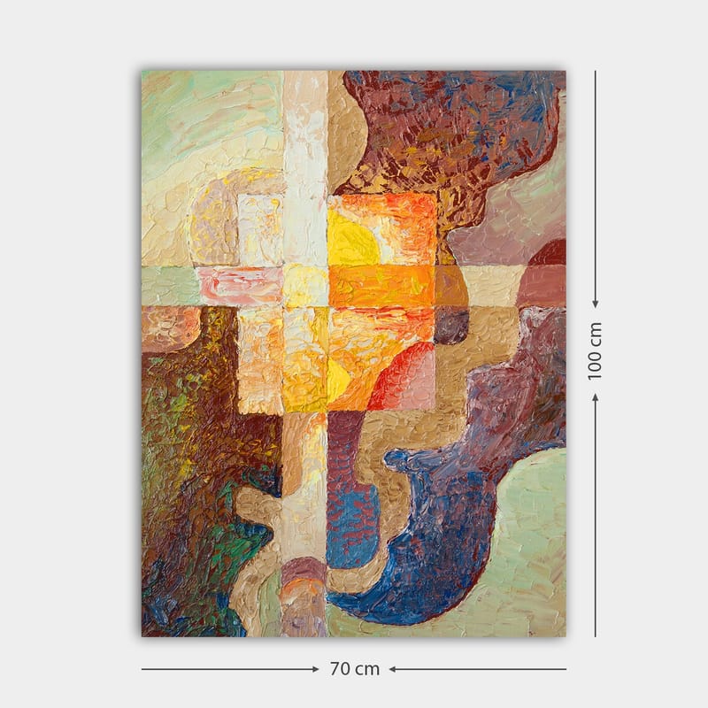 Lerretsbilde 70x100 cm - Abstrakt komposisjon med geometriske former og varme farger som skaper en dynamisk følelse - Mørk brun / Oransje / Lilla - Interiør - Maleri & posters - Lerretsbilder