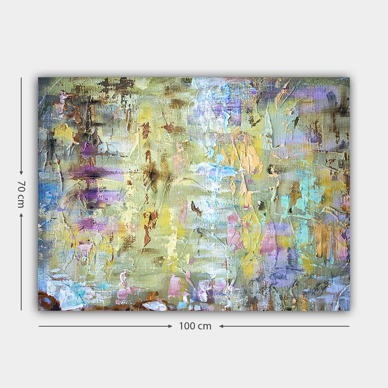 Lerretsbilde 70x100 cm - Abstrakt komposisjon med myke fargeoverganger og teksturer som skaper en drømmeaktig atmosfære - Lys grønn / Lilla / Beige - Interiør - Maleri & posters - Lerretsbilder