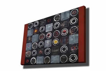 Lerretsbilde 70x100 cm - Abstrakt komposisjon med sirkler og firkanter i kontrastfarger - Svart / Grå / Rød - Interiør - Maleri & posters - Lerretsbilder