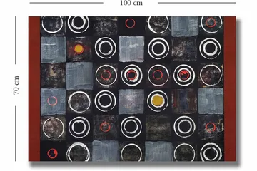 Lerretsbilde 70x100 cm - Abstrakt komposisjon med sirkler og firkanter i kontrastfarger - Svart / Grå / Rød - Interiør - Maleri & posters - Lerretsbilder