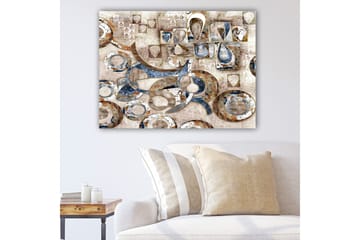 Lerretsbilde 70x100 cm - Abstrakt komposisjon med sirkler og geometriske former i forskjellige nyanser - Blå / Brun / Beige - Interiør - Maleri & posters - Lerretsbilder