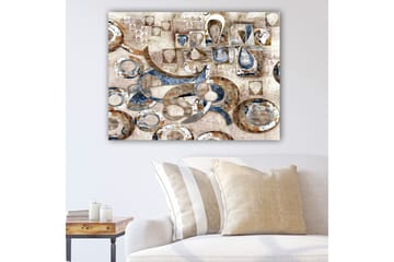 Lerretsbilde 70x100 cm - Abstrakt komposisjon med sirkler og geometriske former i forskjellige nyanser - Blå / Brun / Beige - Interiør - Maleri & posters - Lerretsbilder