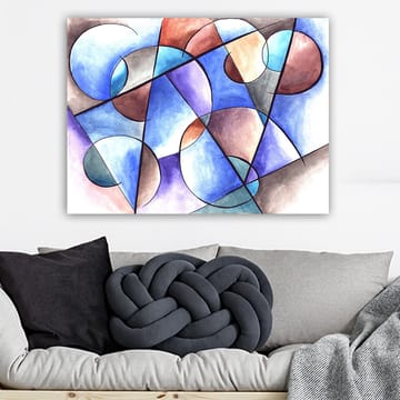 Lerretsbilde 70x100 cm - Abstrakt komposisjon med sirkler og geometriske former i harmoniske farger - Blå / Brun / Terrakotta - Interiør - Maleri & posters - Lerretsbilder