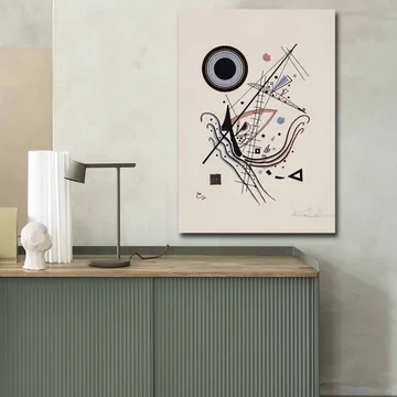 Lerretsbilde 70x100 cm - Abstrakt komposisjon med sirkler og linjer i harmonisk balanse - Svart / Rød / Blå - Interiør - Maleri & posters - Lerretsbilder