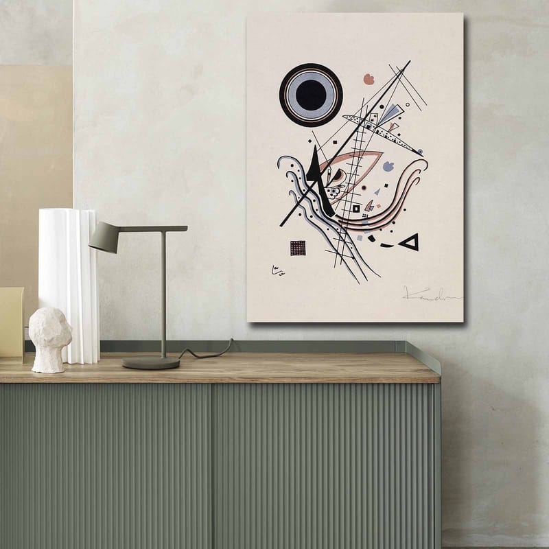 Lerretsbilde 70x100 cm - Abstrakt komposisjon med sirkler og linjer i harmonisk balanse - Svart / Rød / Blå - Interiør - Maleri & posters - Lerretsbilder