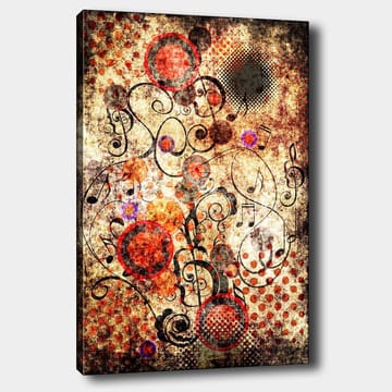 Lerretsbilde 70x100 cm - Abstrakt komposisjon med sirkler og svarte linjer i en dynamisk og leken stil - Rød / Svart / Beige - Interiør - Maleri & posters - Lerretsbilder