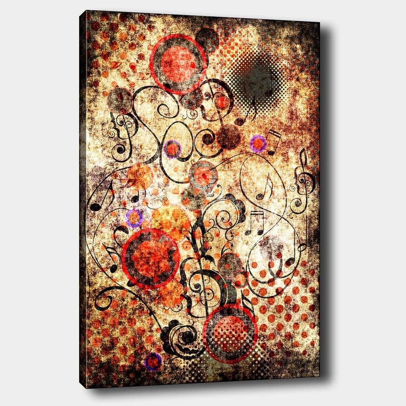 Lerretsbilde 70x100 cm - Abstrakt komposisjon med sirkler og svarte linjer i en dynamisk og leken stil - Rød / Svart / Beige - Interiør - Maleri & posters - Lerretsbilder