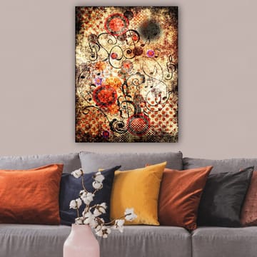 Lerretsbilde 70x100 cm - Abstrakt komposisjon med sirkler og svarte linjer i en dynamisk og leken stil - Rød / Svart / Beige - Interiør - Maleri & posters - Lerretsbilder