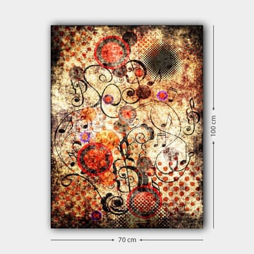 Lerretsbilde 70x100 cm - Abstrakt komposisjon med sirkler og svarte linjer i en dynamisk og leken stil - Rød / Svart / Beige - Interiør - Maleri & posters - Lerretsbilder