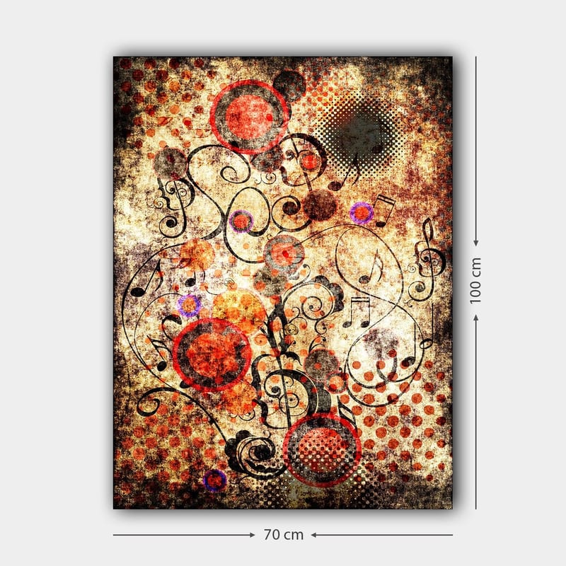 Lerretsbilde 70x100 cm - Abstrakt komposisjon med sirkler og svarte linjer i en dynamisk og leken stil - Rød / Svart / Beige - Interiør - Maleri & posters - Lerretsbilder