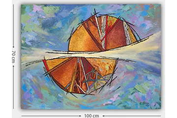 Lerretsbilde 70x100 cm - Abstrakt komposisjon med sirkulære former og geometriske mønstre i varme farger - Gull / Rød / Oransje - Interiør - Maleri & posters - Lerretsbilder