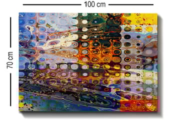 Lerretsbilde 70x100 cm - Abstrakt komposisjon med sirkulære mønstre i forskjellige farger som skaper en dynamisk følelse - Blå / Oransje / Gul - Interiør - Maleri & posters - Lerretsbilder