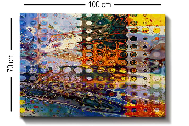 Lerretsbilde 70x100 cm - Abstrakt komposisjon med sirkulære mønstre i forskjellige farger som skaper en dynamisk følelse - Blå / Oransje / Gul - Interiør - Maleri & posters - Lerretsbilder