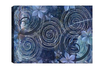 Lerretsbilde 70x100 cm - Abstrakt komposisjon med spiraler og blomster i et harmonisk arrangement - Mørk blå / Lys blå / Hvit - Interiør - Maleri & posters - Lerretsbilder