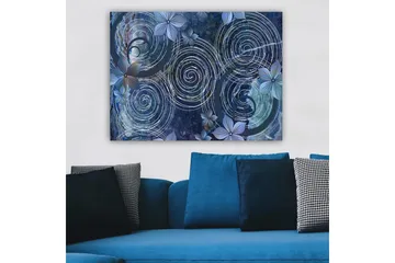 Lerretsbilde 70x100 cm - Abstrakt komposisjon med spiraler og blomster i et harmonisk arrangement - Mørk blå / Lys blå / Hvit - Interiør - Maleri & posters - Lerretsbilder