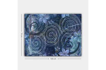 Lerretsbilde 70x100 cm - Abstrakt komposisjon med spiraler og blomster i et harmonisk arrangement - Mørk blå / Lys blå / Hvit - Interiør - Maleri & posters - Lerretsbilder