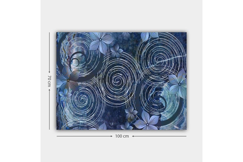Lerretsbilde 70x100 cm - Abstrakt komposisjon med spiraler og blomster i et harmonisk arrangement - Mørk blå / Lys blå / Hvit - Interiør - Maleri & posters - Lerretsbilder