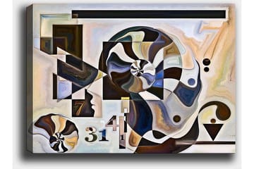Lerretsbilde 70x100 cm - Abstrakt komposisjon med spiralformer og geometriske figurer - Mørk brun / Svart / Beige - Interiør - Maleri & posters - Lerretsbilder