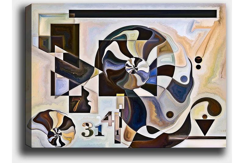 Lerretsbilde 70x100 cm - Abstrakt komposisjon med spiralformer og geometriske figurer - Mørk brun / Svart / Beige - Interiør - Maleri & posters - Lerretsbilder