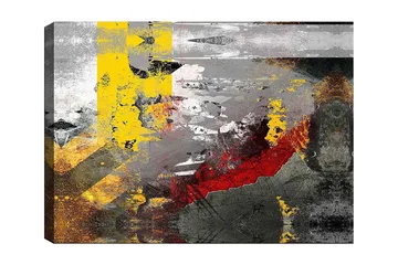 Lerretsbilde 70x100 cm - Abstrakt komposisjon med sterke farger og dynamiske former - Gul / Rød / Grå - Interiør - Maleri & posters - Lerretsbilder