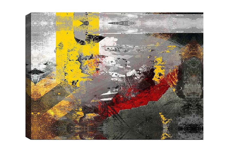 Lerretsbilde 70x100 cm - Abstrakt komposisjon med sterke farger og dynamiske former, Gul / Rød / Grå