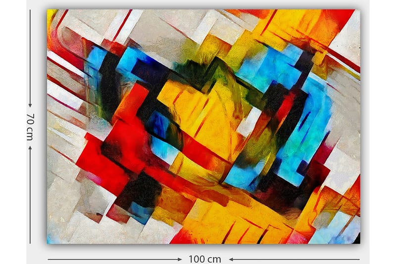 Lerretsbilde 70x100 cm - Abstrakt komposisjon med sterke farger og dynamiske former - Rød / Blå / Gul - Interiør - Maleri & posters - Lerretsbilder