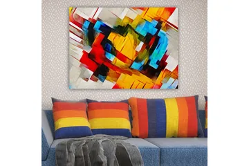 Lerretsbilde 70x100 cm - Abstrakt komposisjon med sterke farger og dynamiske former - Rød / Blå / Gul - Interiør - Maleri & posters - Lerretsbilder