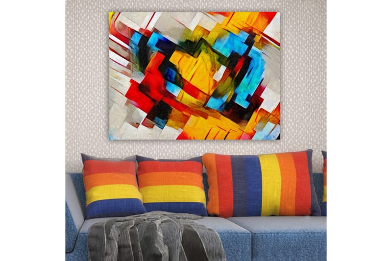 Lerretsbilde 70x100 cm - Abstrakt komposisjon med sterke farger og dynamiske former - Rød / Blå / Gul - Interiør - Maleri & posters - Lerretsbilder