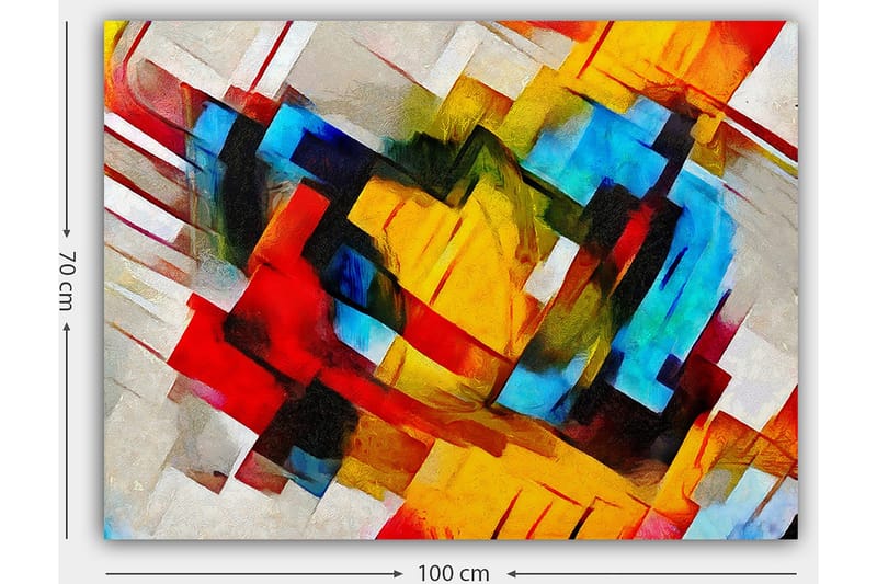 Lerretsbilde 70x100 cm - Abstrakt komposisjon med sterke farger og dynamiske former - Rød / Blå / Gul - Interiør - Maleri & posters - Lerretsbilder