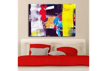 Lerretsbilde 70x100 cm - Abstrakt komposisjon med sterke farger og geometriske former - Rød / Gul / Blå - Interiør - Maleri & posters - Lerretsbilder