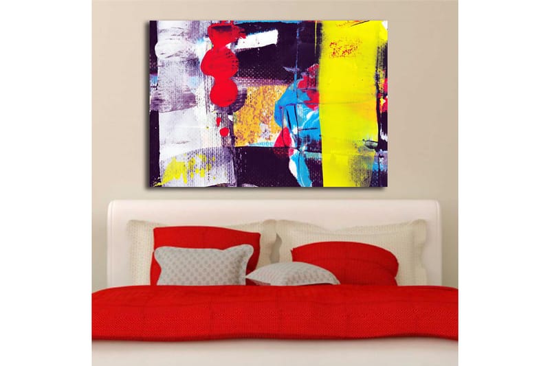 Lerretsbilde 70x100 cm - Abstrakt komposisjon med sterke farger og geometriske former - Rød / Gul / Blå - Interiør - Maleri & posters - Lerretsbilder