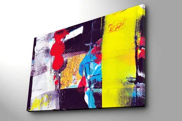 Lerretsbilde 70x100 cm - Abstrakt komposisjon med sterke farger og geometriske former - Rød / Gul / Blå - Interiør - Maleri & posters - Lerretsbilder