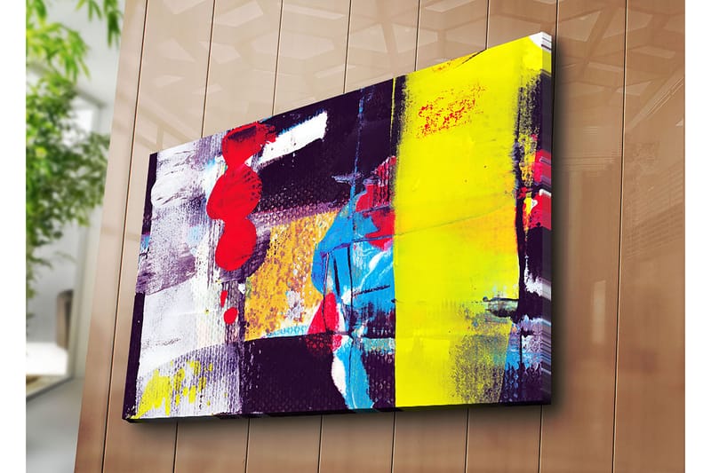 Lerretsbilde 70x100 cm - Abstrakt komposisjon med sterke farger og geometriske former - Rød / Gul / Blå - Interiør - Maleri & posters - Lerretsbilder