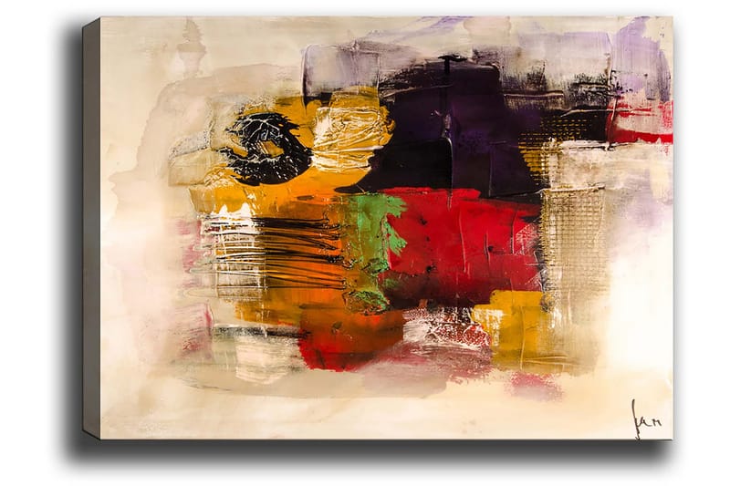 Lerretsbilde 70x100 cm - Abstrakt komposisjon med sterke farger og teksturer - Gul / Rød / Lilla - Interiør - Maleri & posters - Lerretsbilder