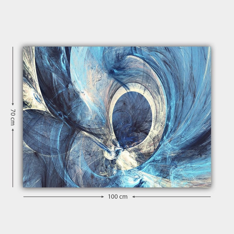 Lerretsbilde 70x100 cm - Abstrakt komposisjon med svingende former i blå nyanser - Mørk blå / Lys blå / Hvit - Interiør - Maleri & posters - Lerretsbilder