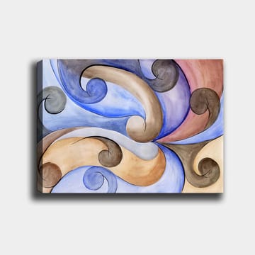 Lerretsbilde 70x100 cm - Abstrakt komposisjon med svingende former i harmoniske farger - Blå / Beige / Brun - Interiør - Maleri & posters - Lerretsbilder
