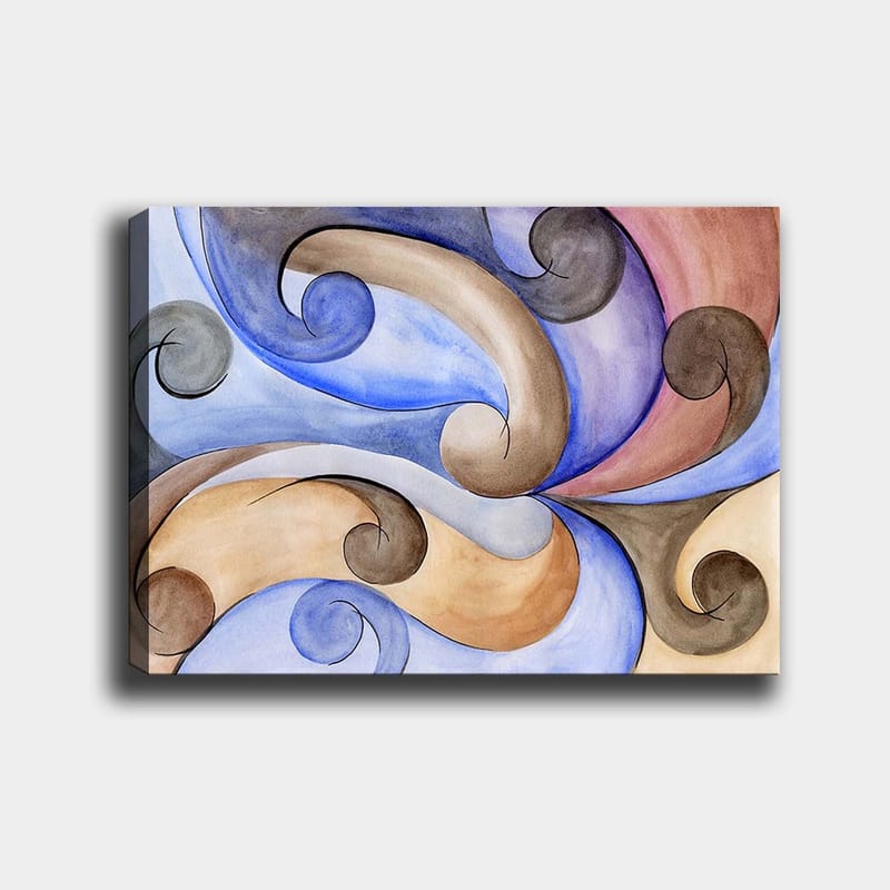 Lerretsbilde 70x100 cm - Abstrakt komposisjon med svingende former i harmoniske farger - Blå / Beige / Brun - Interiør - Maleri & posters - Lerretsbilder